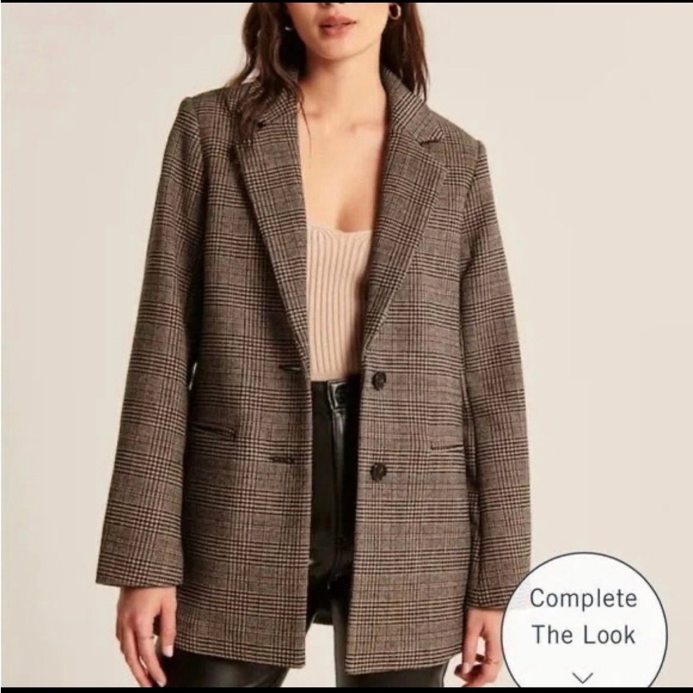 Abercrombie&Fitch wool blend herringbone plaid blazer coat brown XS tall.